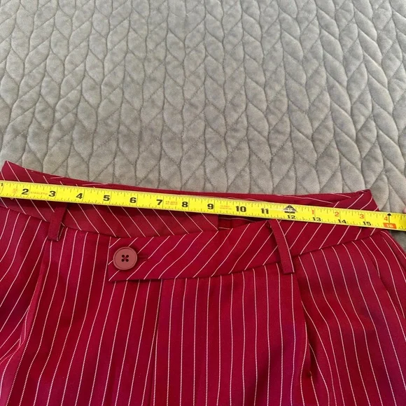 Stylish Asymmetrical Burgundy Striped Pants - Picture 4 of 10